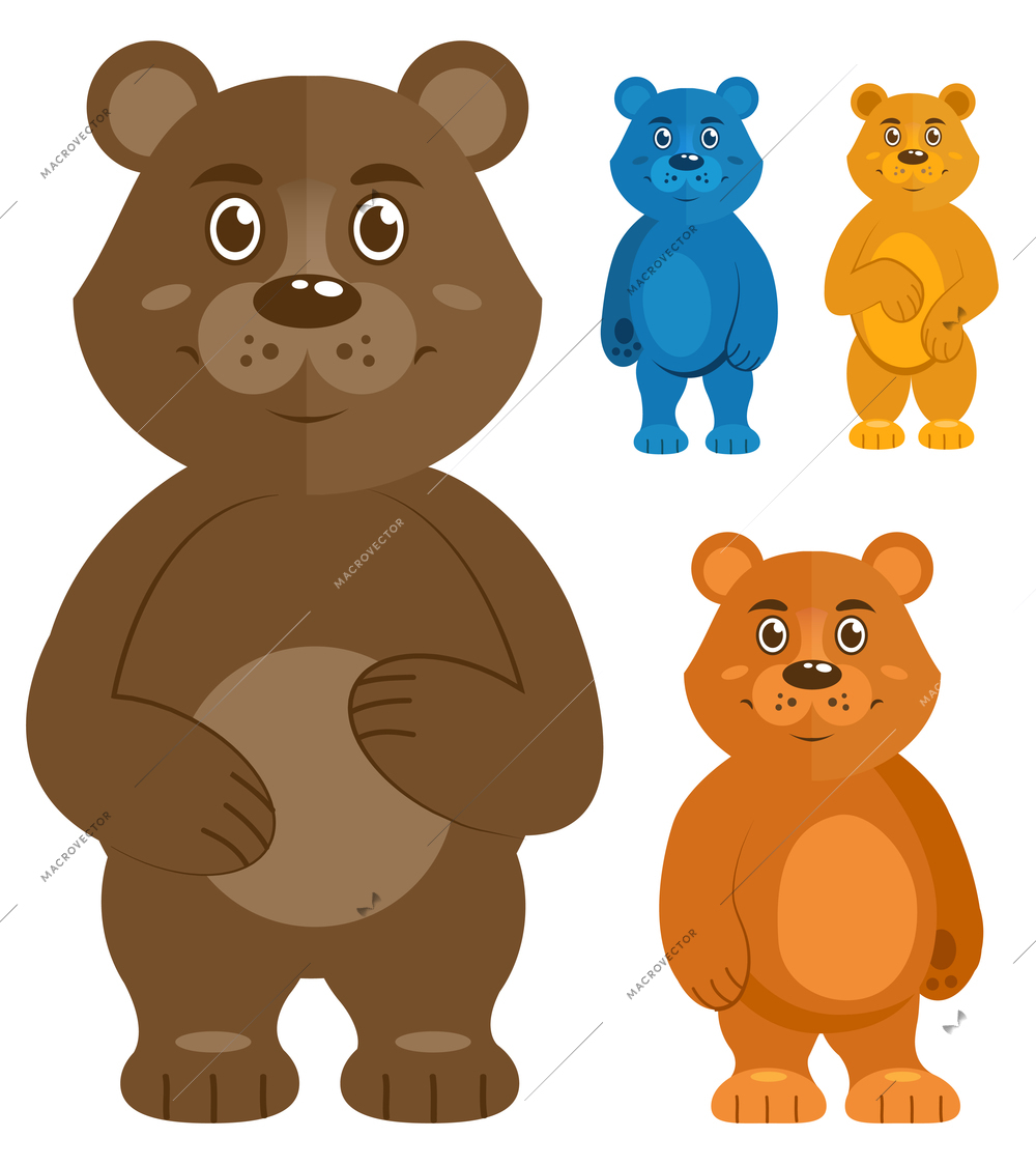 Decorative teddy bears icons set isolated vector illustration