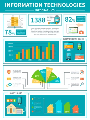 Information technologies infographics with data diagrams and statistics vector illustration