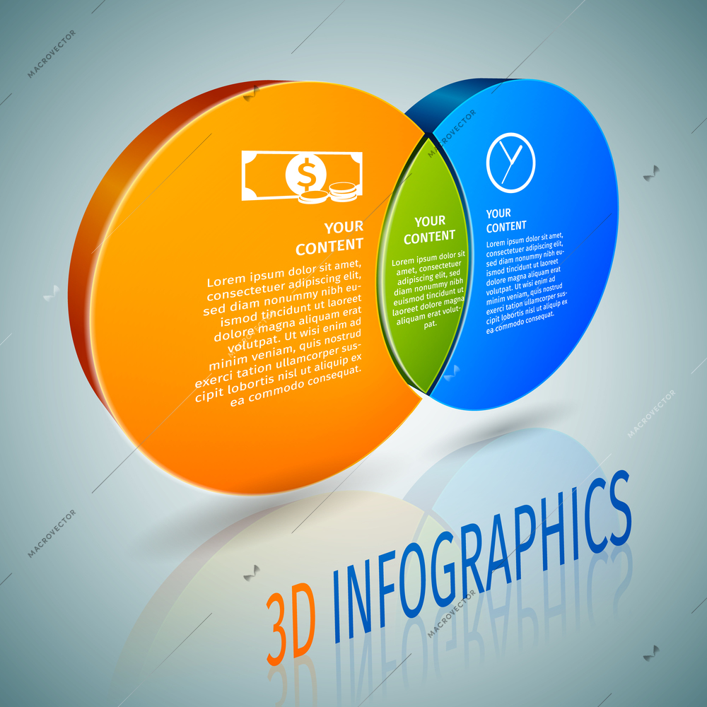 Abstract 3d circle business infographics design element with header title and data labels vector illustration