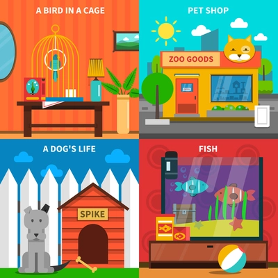 Pets design concept set with birds and fish flat icons isolated vector illustration