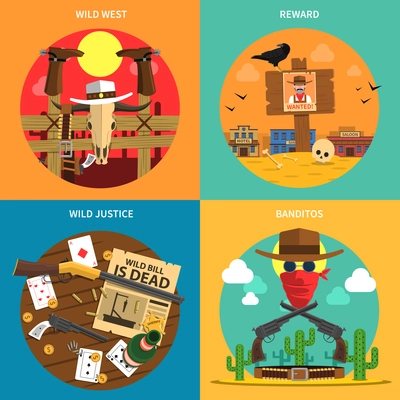 Cowboy design concept set with wild west flat icons isolated vector illustration