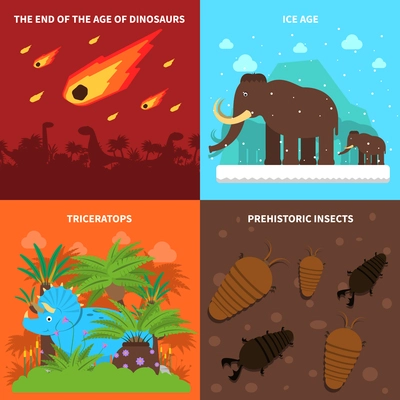 Dinosaurs design concept set with ice age animals flat icons isolated vector illustration