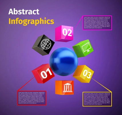 Cubes and spheres business infographics template with data labels and options vector illustration