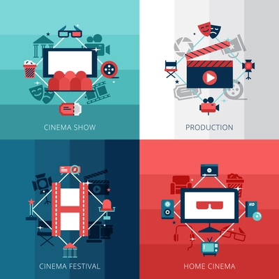 Flat design concept set of cinena show cinema festival and home video technology vector illustration