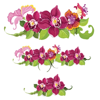 Colorful tropical summer flower garland decorative elements pattern background  vector illustration