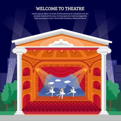 Theatre performance playbill colorful poster print with ballet dancers on stage for program booklet abstract vector illustration