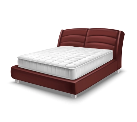 Double mattress bed on white background in realistic style isolated vector illustration