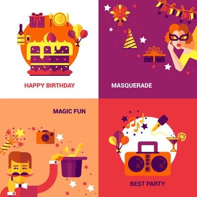 Party design concept set of birthday masquerade and magic fun icons vector illustration