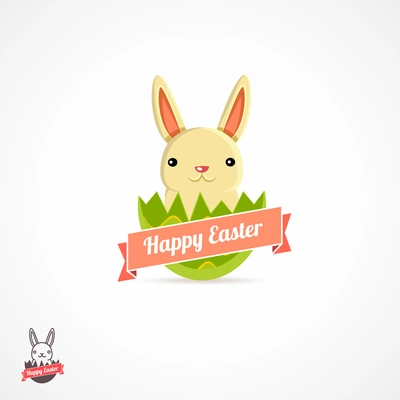 Easter holiday logo with bunny in egg shell vector illustration