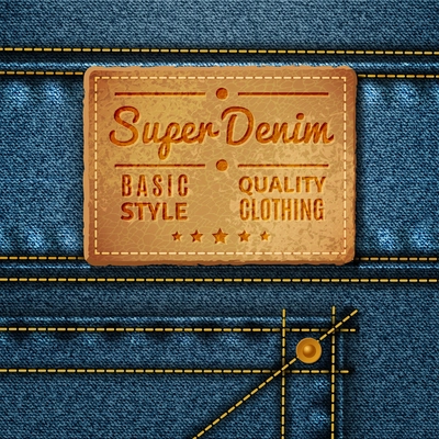 Leather tag with inscription and stars sewn on jeans in retro style vector illustration