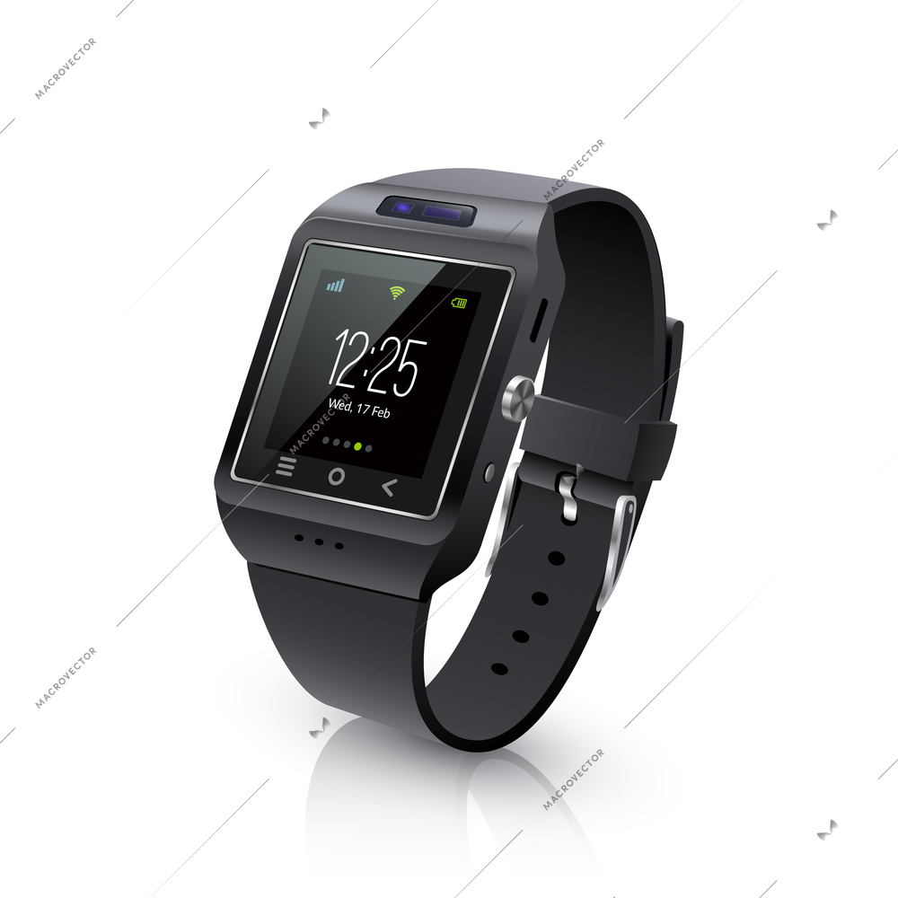 Smartwatch wearable computer accessory for timekeepnig and basic tasks wristwatch realistic black vector illustration