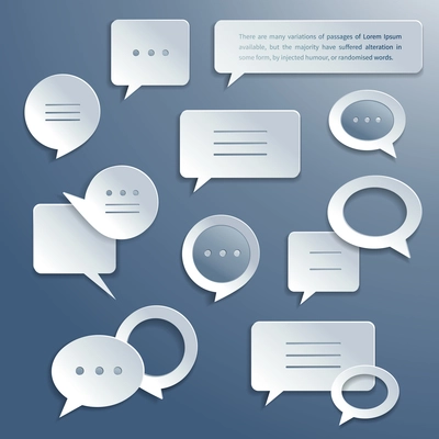 Abstract paper speech bubbles icons set for infographics and presentation templates isolated vector illustration
