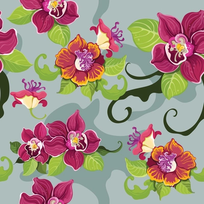 Seamless tropical decorative pattern wallpaper with colorful flowers and leaves vector illustration