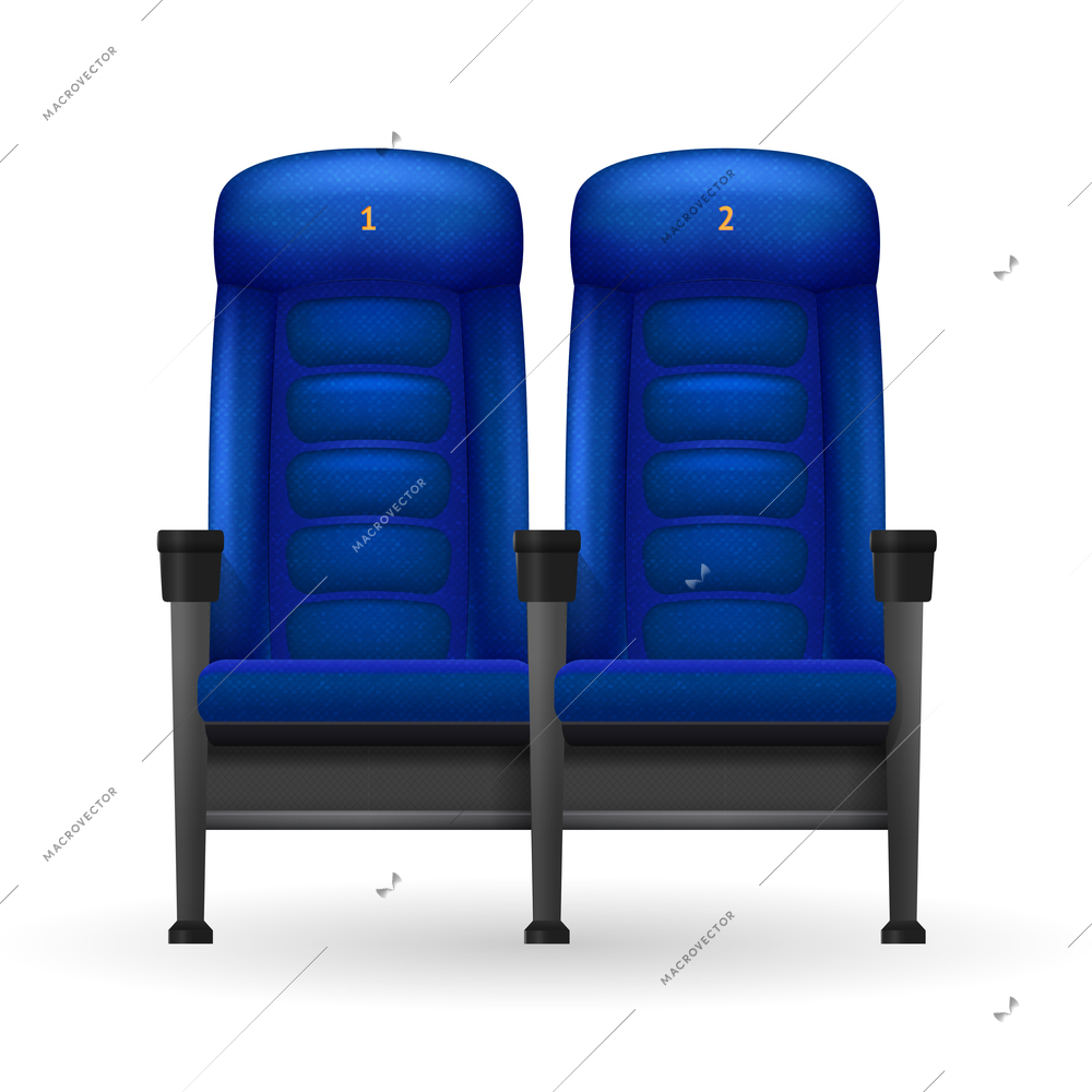 Blue comfortable realistic cinema seats set for cinema visiting vector illustration