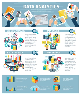 Big data mining analysis exchange statistics and storage technology infographic elements presentations  poster flat abstract  illustration vector