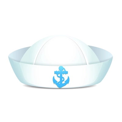 Peaked sailor hat with blue anchor on white background isolated vector illustration