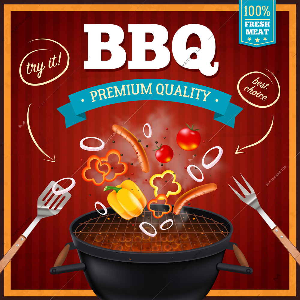 Barbecue realistic poster with premium quality  and best choice symbols vector illustration