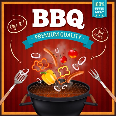 Barbecue realistic poster with premium quality  and best choice symbols vector illustration