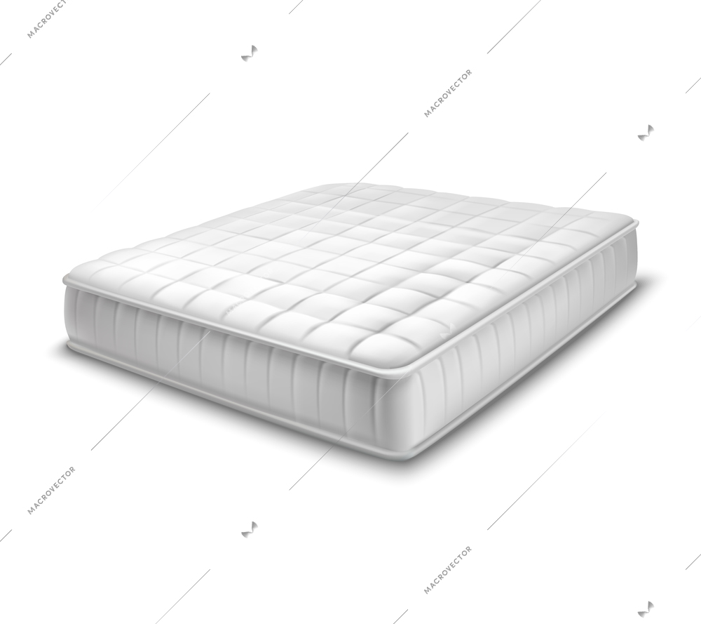 Double white mattress in realistic style on white background isolated vector illustration