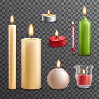 Candles realistic 3d set isolated on transparent background vector illustration