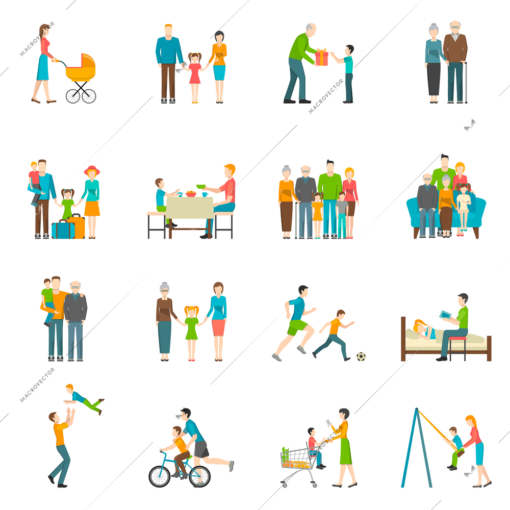 Set of icons with white background depicting moments of happy family life vector illustration