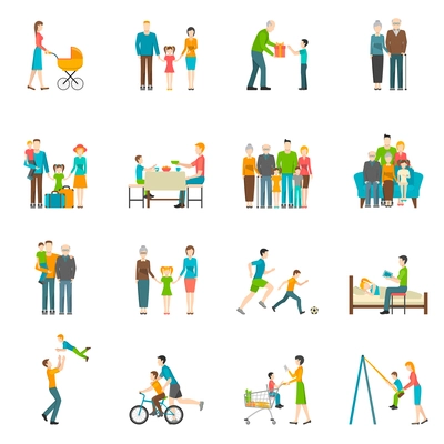 Set of icons with white background depicting moments of happy family life vector illustration