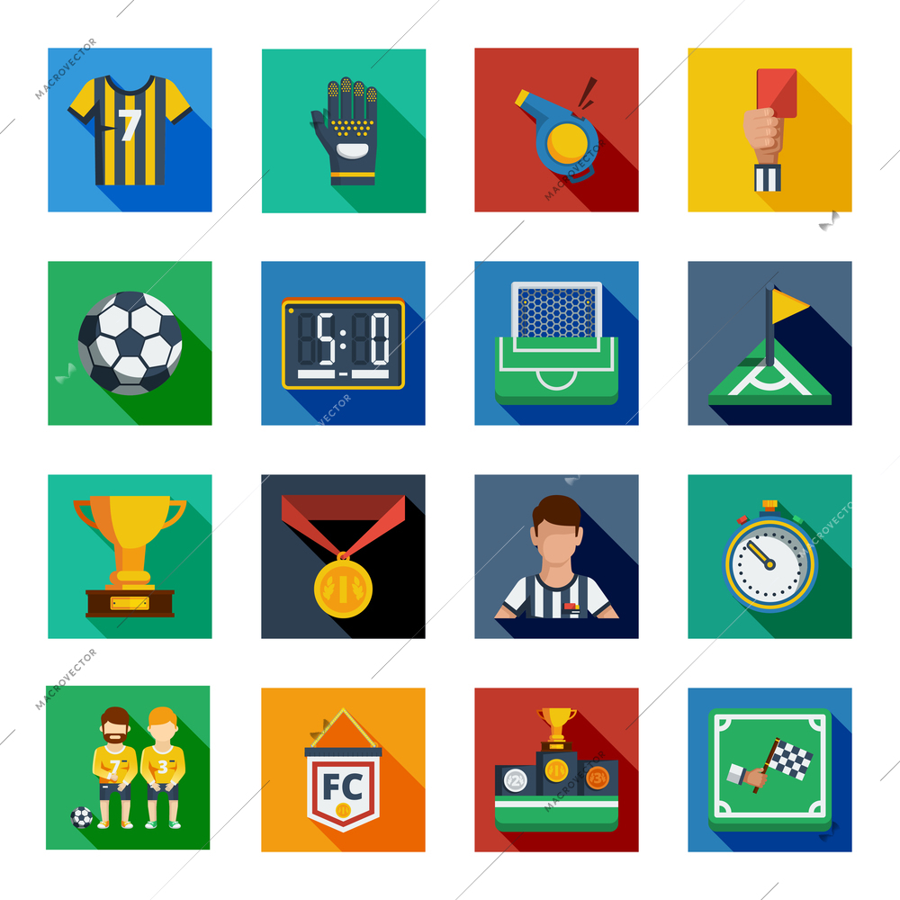 Soccer  isolated colorful shadowed  icon set placed in square frames with various symbols of football vector illustration