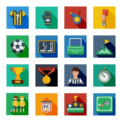 Soccer  isolated colorful shadowed  icon set placed in square frames with various symbols of football vector illustration