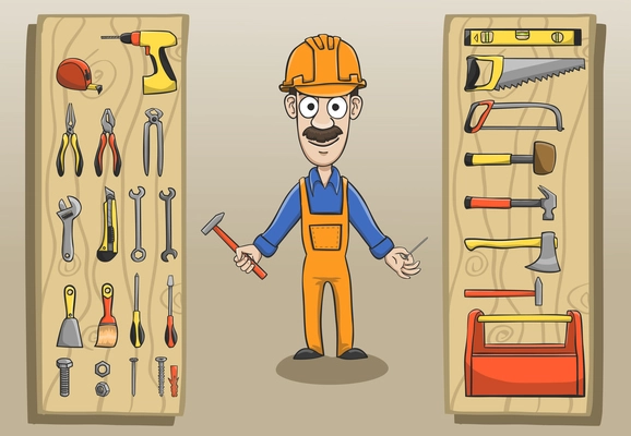 Construction worker character pack with engineering tools and equipment vector illustration