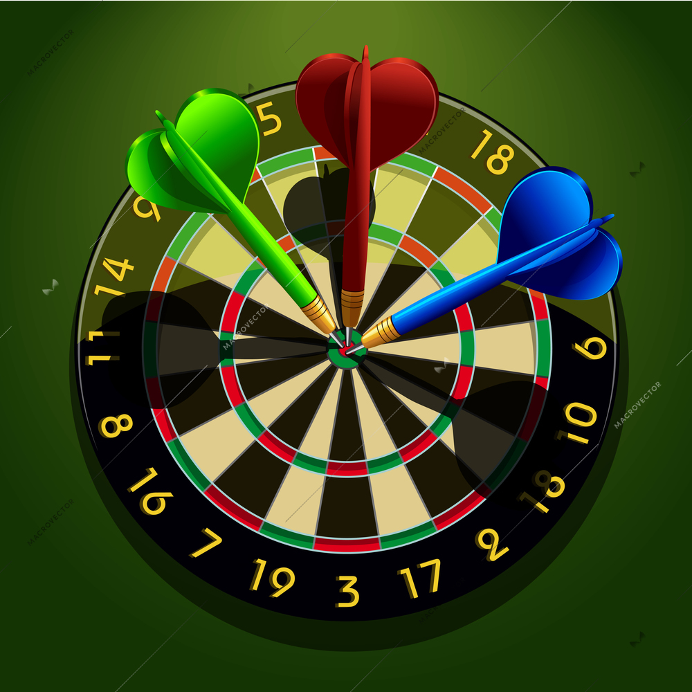 Dartboard with darts in the center concept business acumen success vector illustration