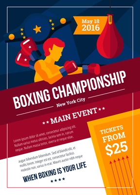 Sports poster to announce a boxing championship colorful vector illustration