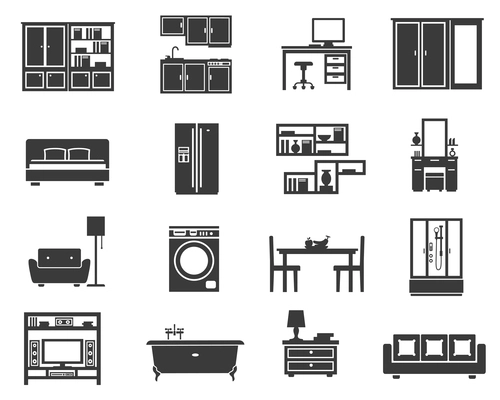 Black and white concept isolated furniture icon set vector illustration