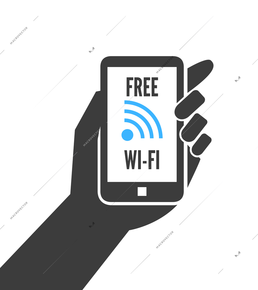 Hand holding smartphone with free wifi wireless connection business concept isolated vector illustration