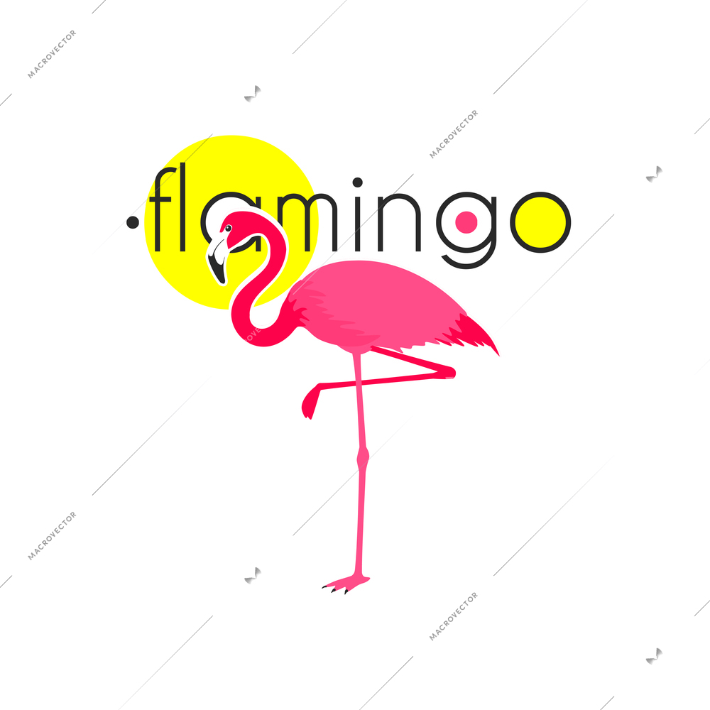 Dancing pink elegant flamingo national sunny resort symbol emblem flat logo icon print abstract vector illustration