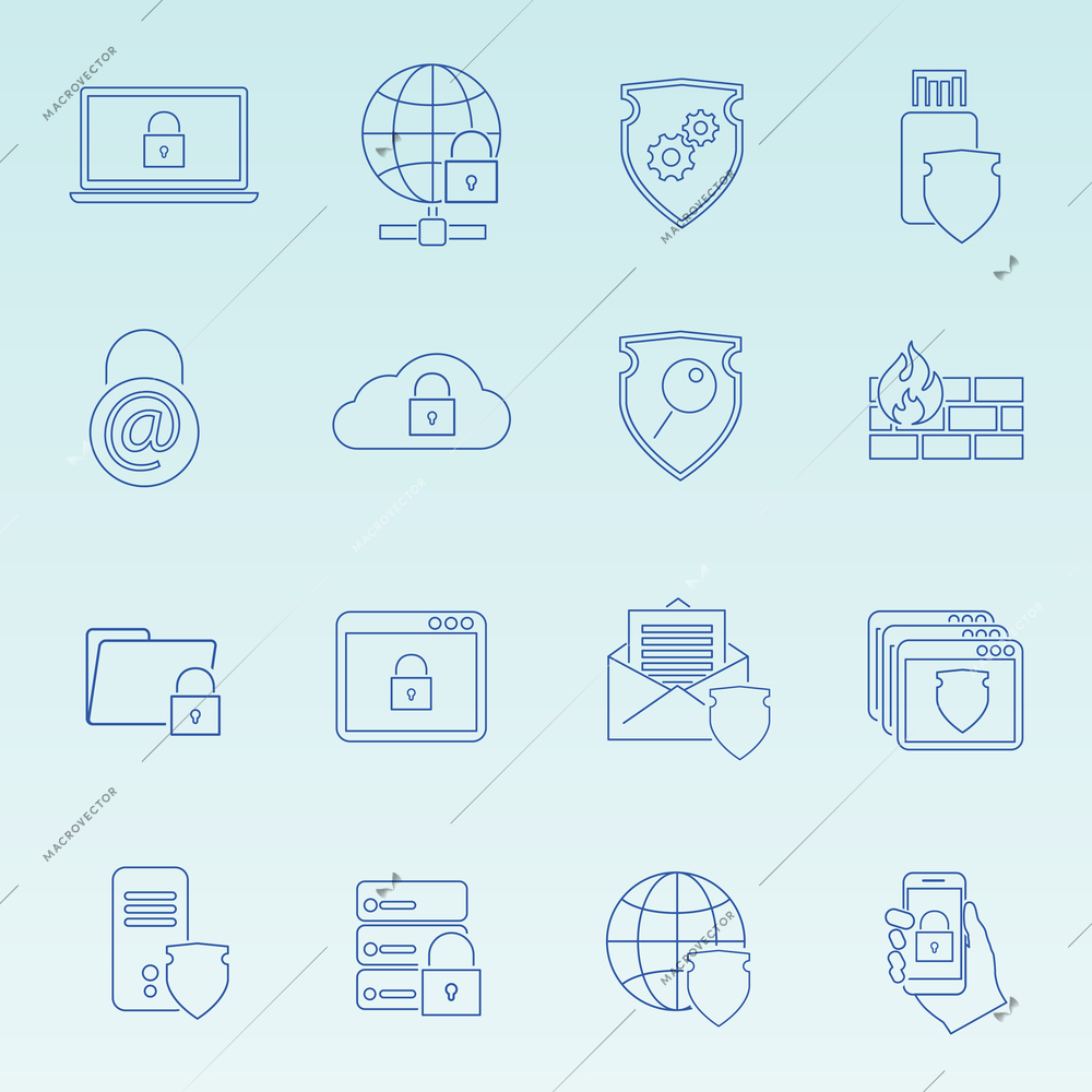 Information technology security icons set of wireless data transfer protection isolated vector illustration