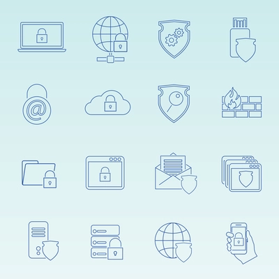 Information technology security icons set of wireless data transfer protection isolated vector illustration