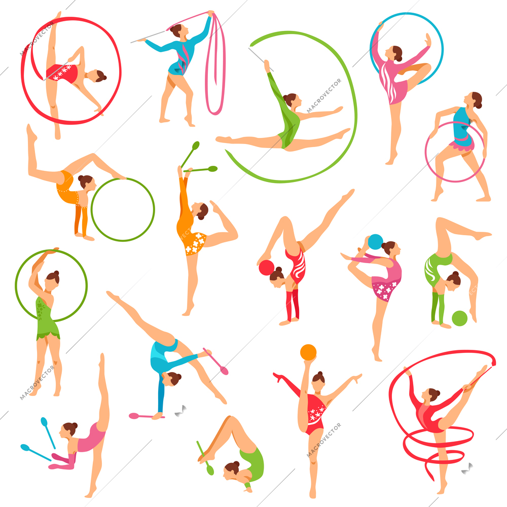 Set Color Girl Figures Performing Gymnastic Vector Illustration 21194