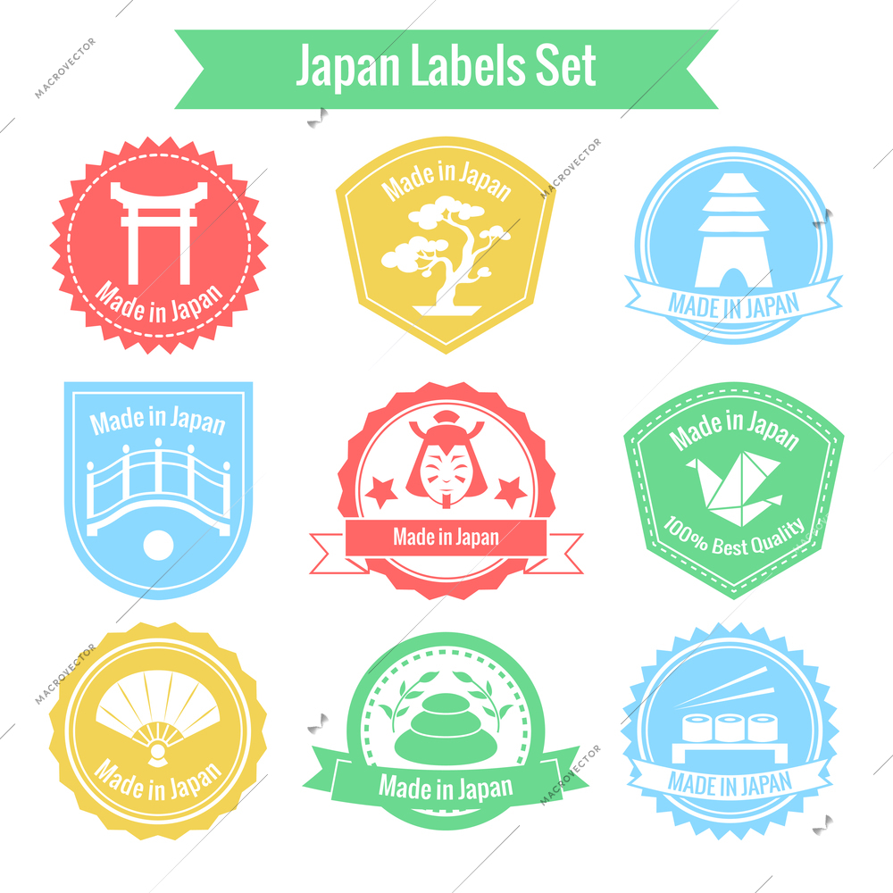 Made in Japan labels or badges set isolated vector illustration