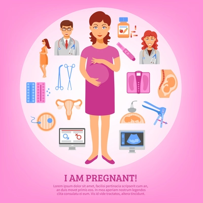 Medical hospital surgery flat banner composition of women pregnancy vector illustration