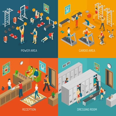 Fitness Isometric Set. Fitness Vector Illustration. Fitness Isolated Elements. Fitness Icons Set. Fitness Concept Collection.