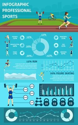 Professional  sport Infographic with people icons graphics and charts  vector illustration