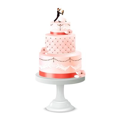 Wedding cake with statuette of newlywed and pedestal vector illustration