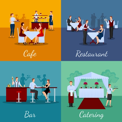 Catering concept icons set with cafe and bar symbols flat isolated vector illustration