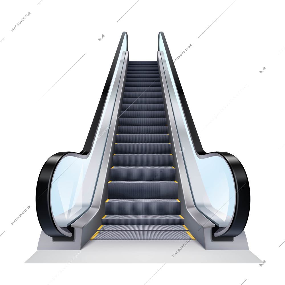 Single escalator on white background realistic isolated vector illustration