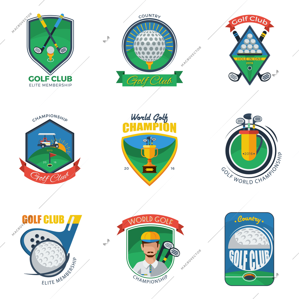 Golf Labels Set. Golf Emblems Set. Golf Vector Illustration. Golf Flat Symbols. Golf Design Set.