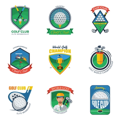 Golf Labels Set. Golf Emblems Set. Golf Vector Illustration. Golf Flat Symbols. Golf Design Set.