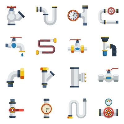 Pipes Icons Set. Pipes Vector Illustration.Pipes Flat Symbols. Pipes Design Set. Pipes Elements Collection.