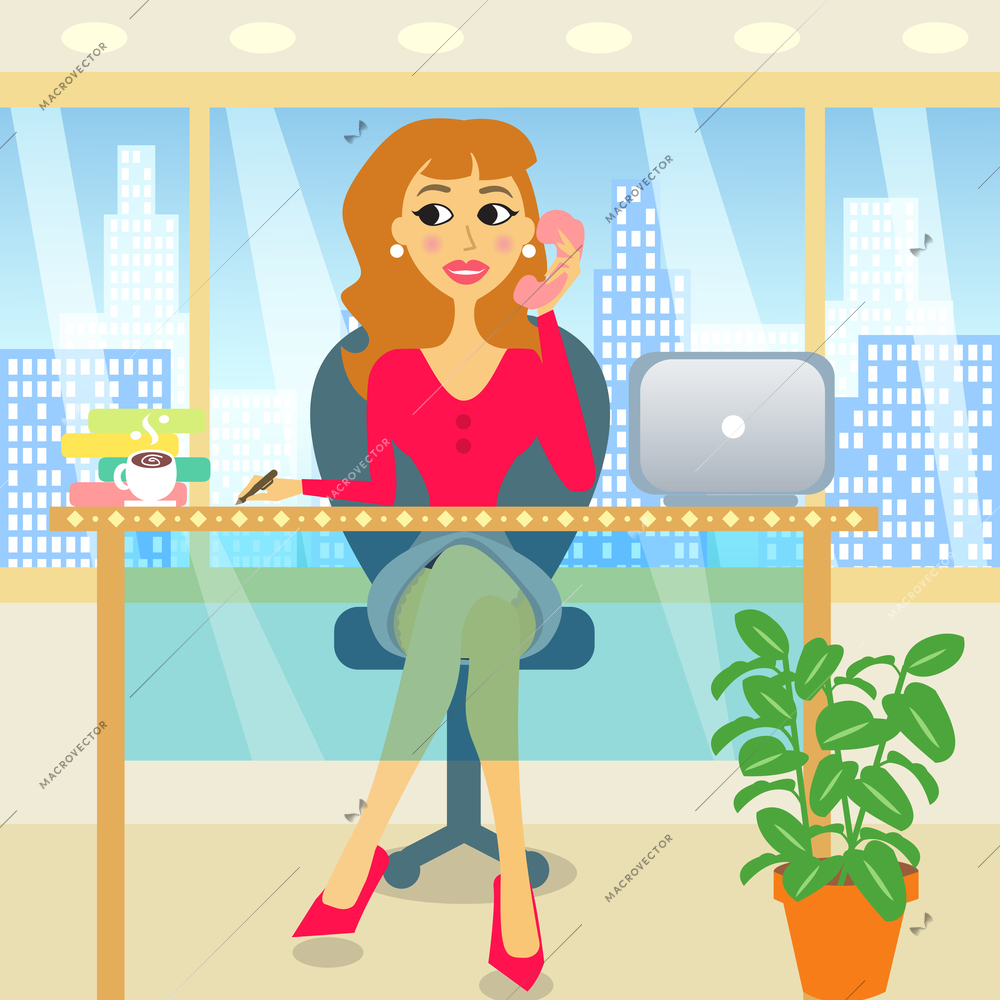 Attractive business woman in the office vector illustration