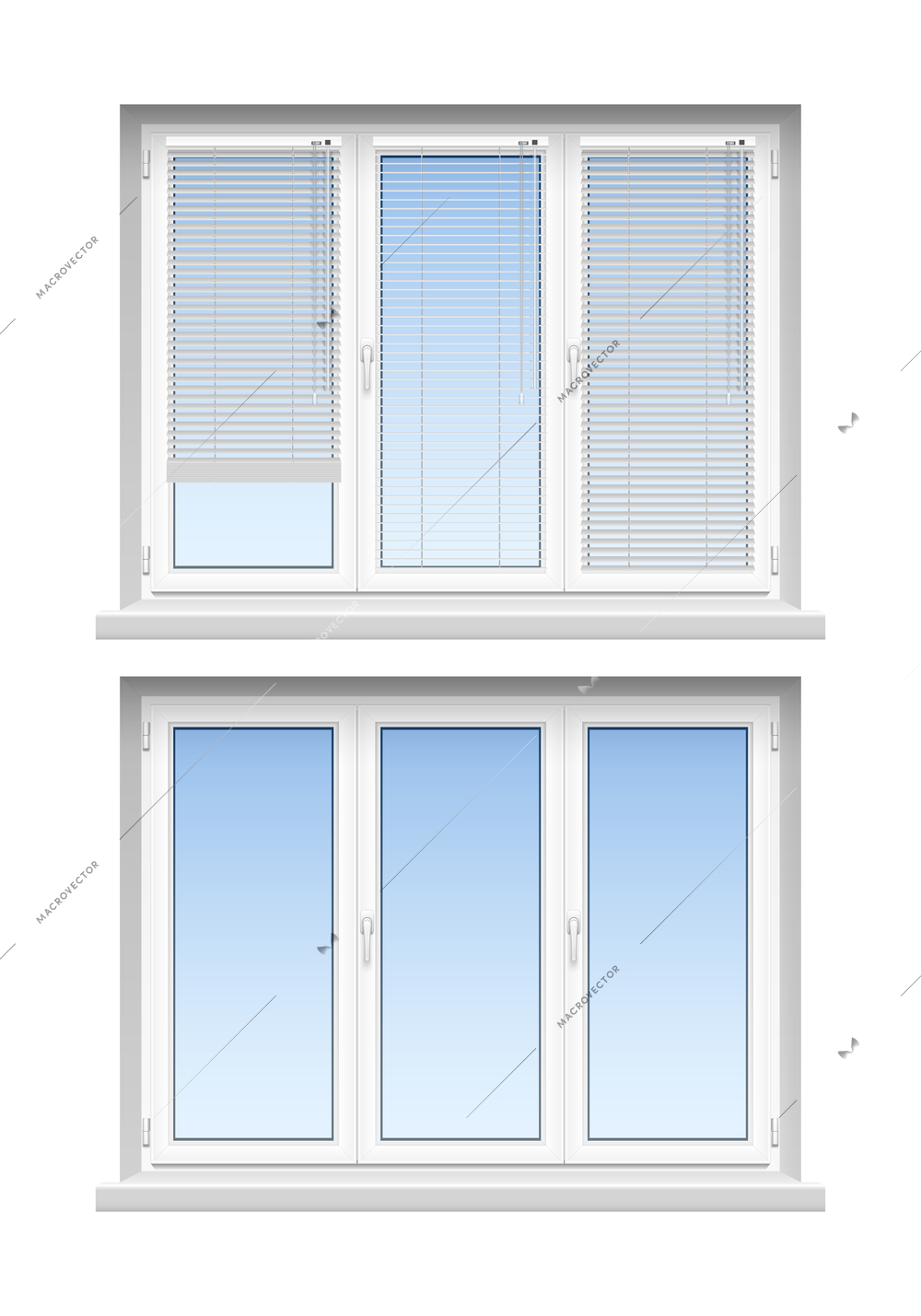 Modern classic white jalousies for home decoration and remodeling  2 realistic louvers windows icons set vector illustration