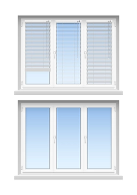 Modern classic white jalousies for home decoration and remodeling  2 realistic louvers windows icons set vector illustration